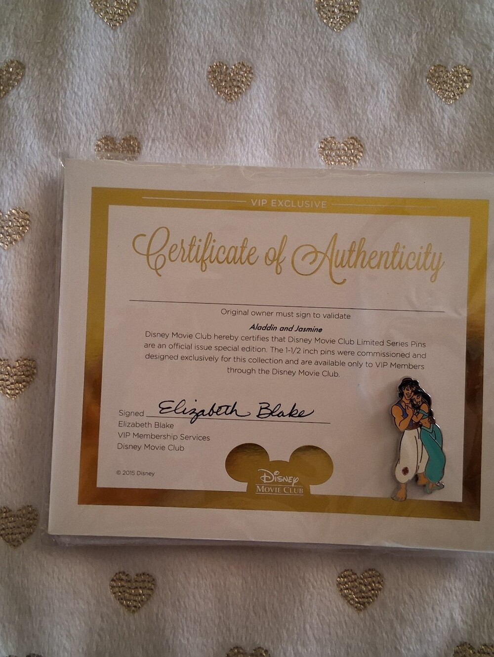 *NIP* Disney "Aladdin & Jasmine" Pin & Certificate of Authenticity